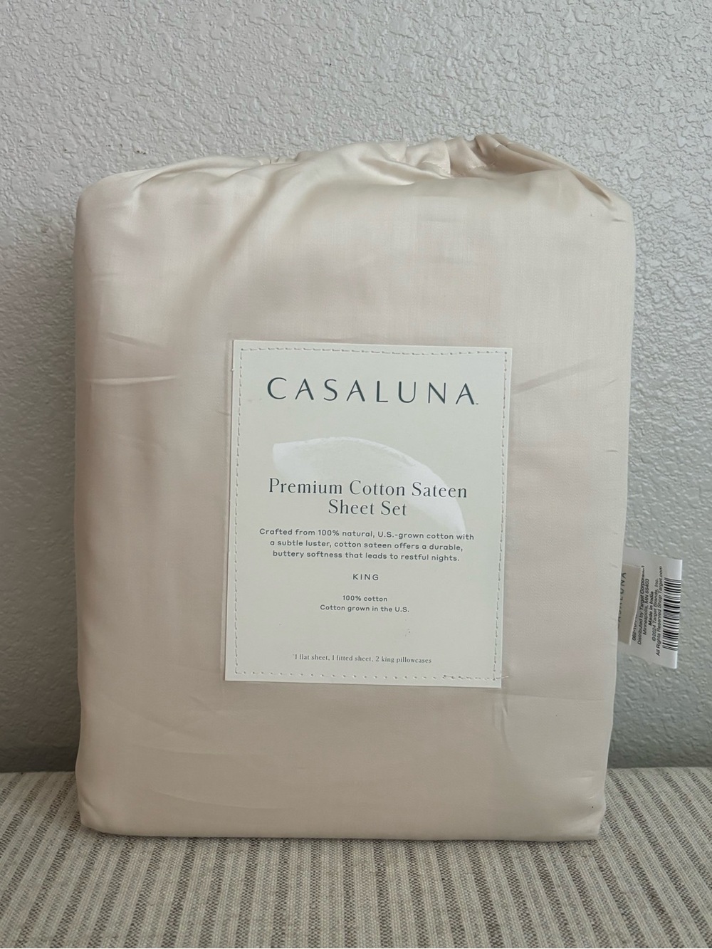 NWT King 600 Thread Count Sateen Sheet Set Natural - Casaluna